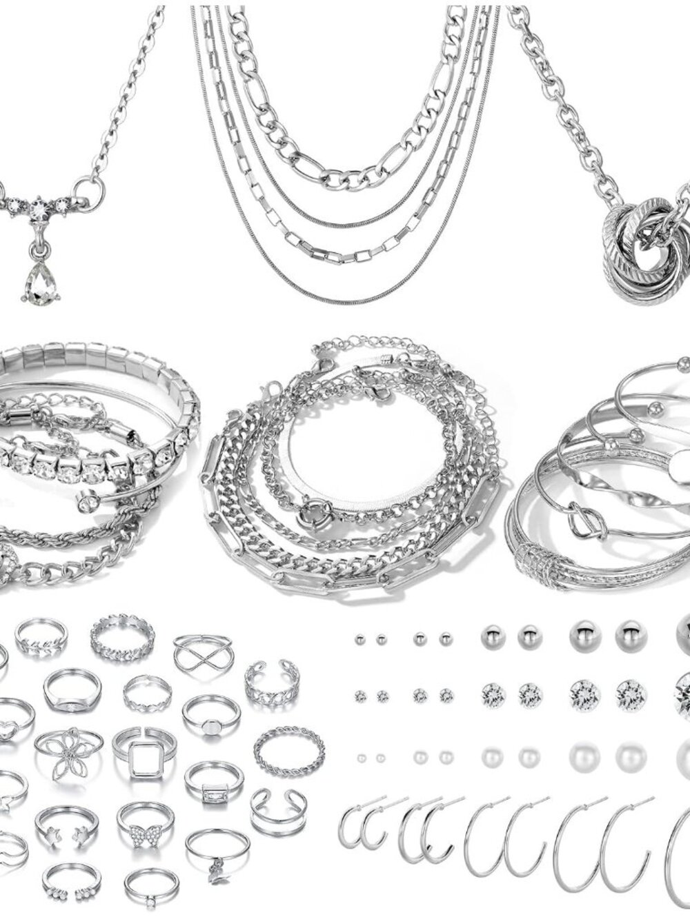 Elegant Silver Plated Jewelry Set with 36 Pieces for Every Occasion